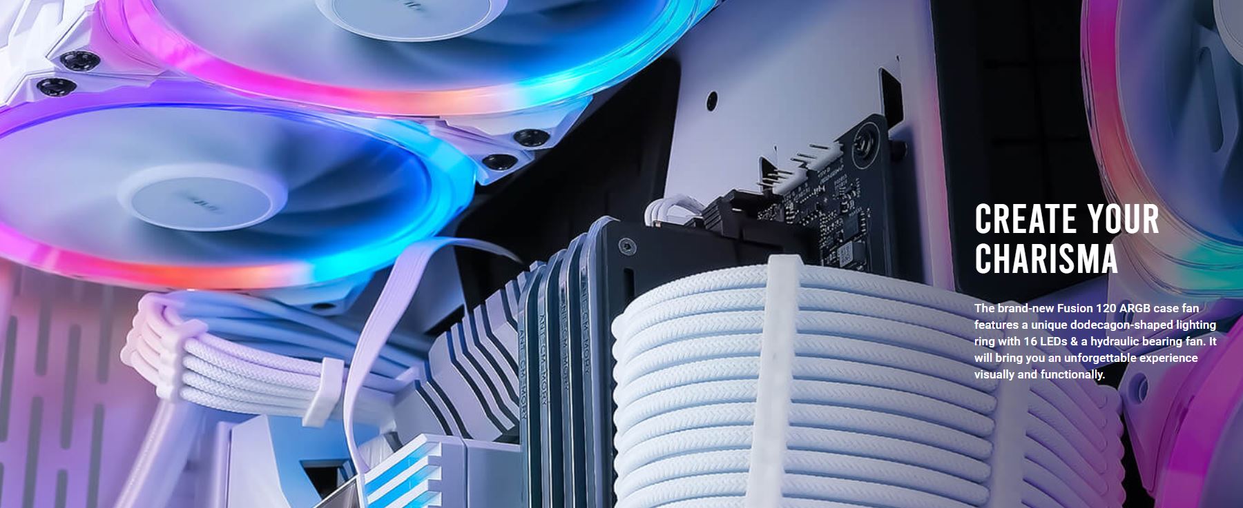 Antec Fusion 5x 120mm ARGB PWM White Fans with ARGB Controller – 57.93 CFM, 2.11 mmH₂O Pressure, Hydraulic Bearing, Low Noise Cooling