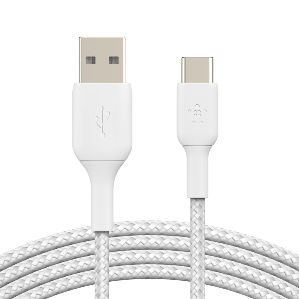 Belkin BoostCharge Braided USB-C to USB-A Cable 1m White - 15W Fast Charging, 480Mbps Data, Durable Nylon, USB-IF Certified, 2-Year Warranty