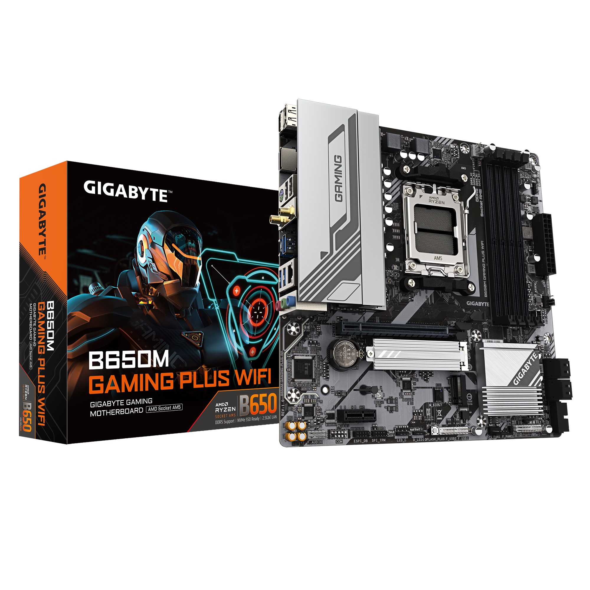 Gigabyte B650M GAMING PLUS WIFI AMD AM5 Motherboard - DDR5 256GB, PCIe 4.0 x16, Dual M.2, Wi-Fi 6, HDMI, Micro-ATX