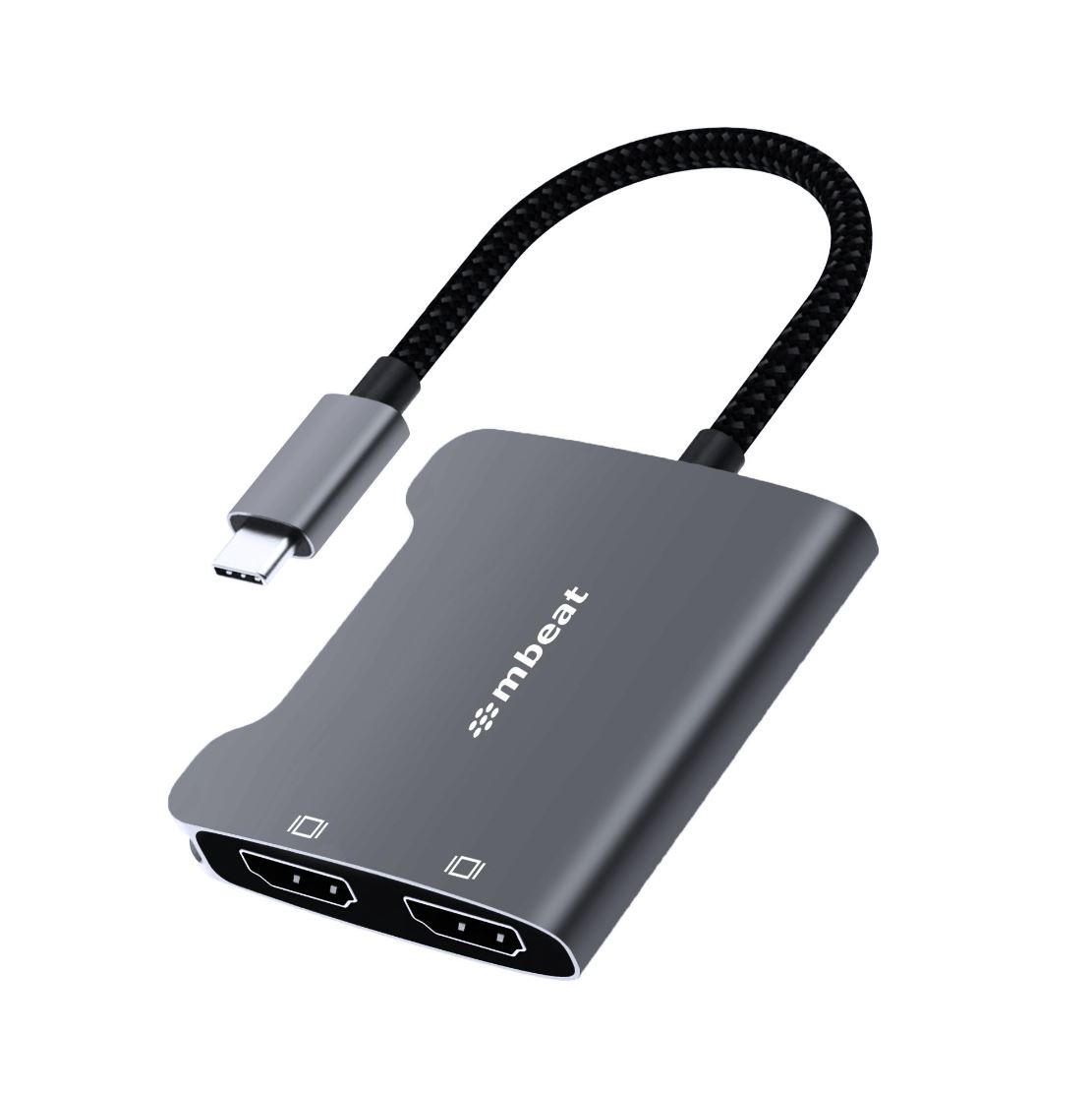 mbeat Tough Link USB-C to Dual 4K HDMI Adapter MST DisplayPort Alt Mode Cable 17.5cm - Space Grey