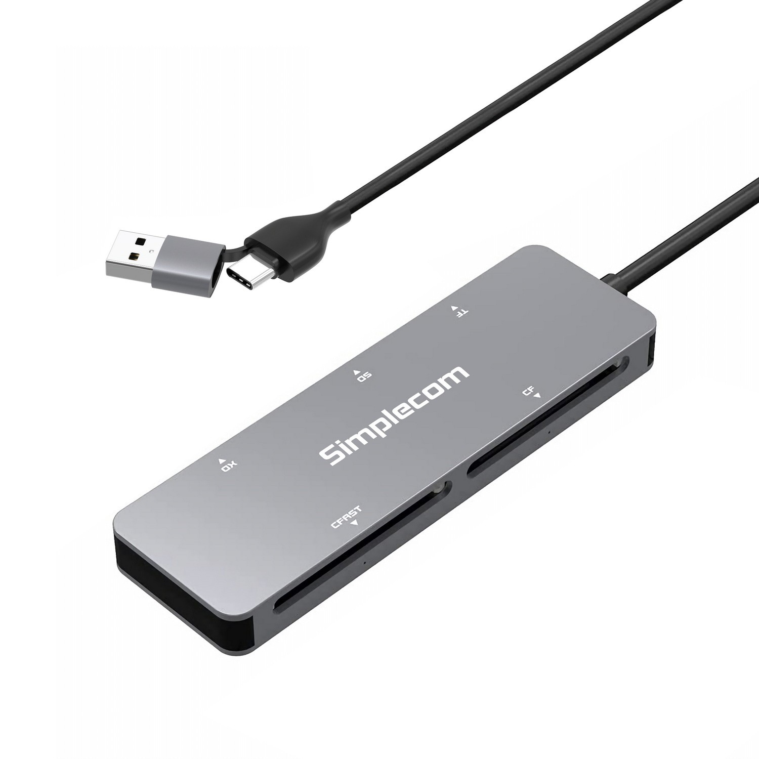 Simplecom CR407 5-Slot SuperSpeed USB 3.0 & USB-C Multi-Card Reader for CFast, CF, xD, SD, MicroSD Cards - Aluminum, Plug & Play