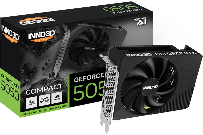 INNO3D GeForce RTX 5050 Compact 8GB GDDR6 GPU with 2572MHz Boost Clock and 20Gbps Memory for Compact Gaming PCs