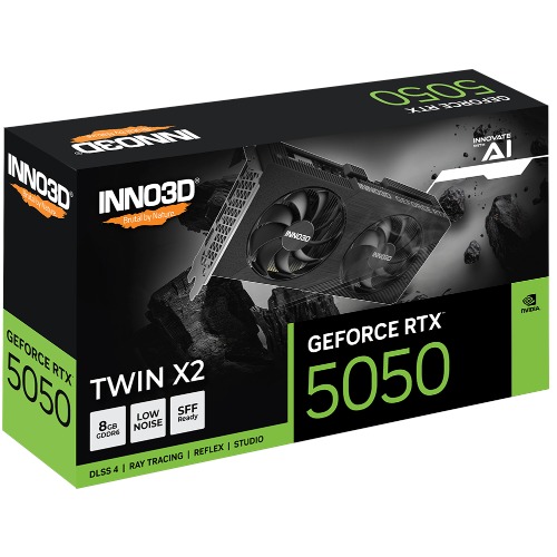 INNO3D GeForce RTX 5050 TWIN X2 8GB GDDR6 2572 MHz Boost Clock Graphics Card with 3x DP 2.1b & 1x HDMI 2.1b, Dual-Fan Cooling, 225x116x41mm