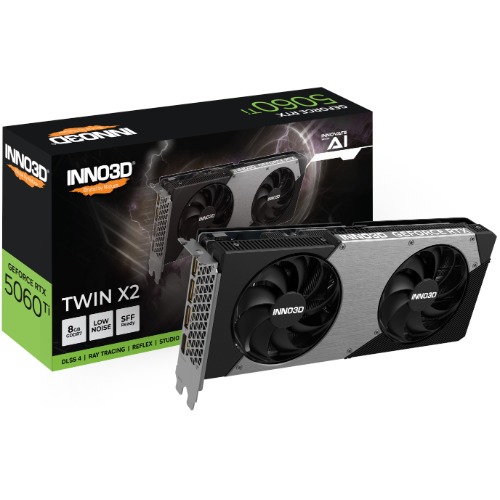 INNO3D GeForce RTX 5060 Ti TWIN X2 8GB GDDR7 Graphics Card PCIe 5.0, 2572MHz Boost, 3x DisplayPort 2.1b, 1x HDMI 2.1b, Dual-Fan Cooling