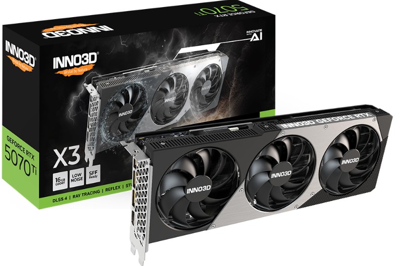 INNO3D GeForce RTX 5070 Ti X3 16GB GDDR7 GPU with 2452 MHz Boost Clock, 28 Gbps Memory, Triple DisplayPort & HDMI 2.1 Outputs