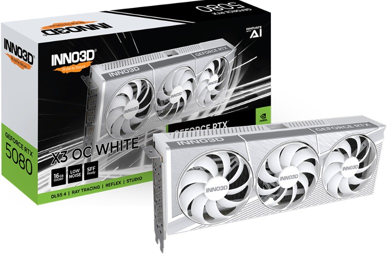 INNO3D GeForce RTX 5080 X3 OC WHITE 16GB GDDR7 2640MHz Boost Clock PCIe Gen5 Graphics Card with Triple-Fan Cooling