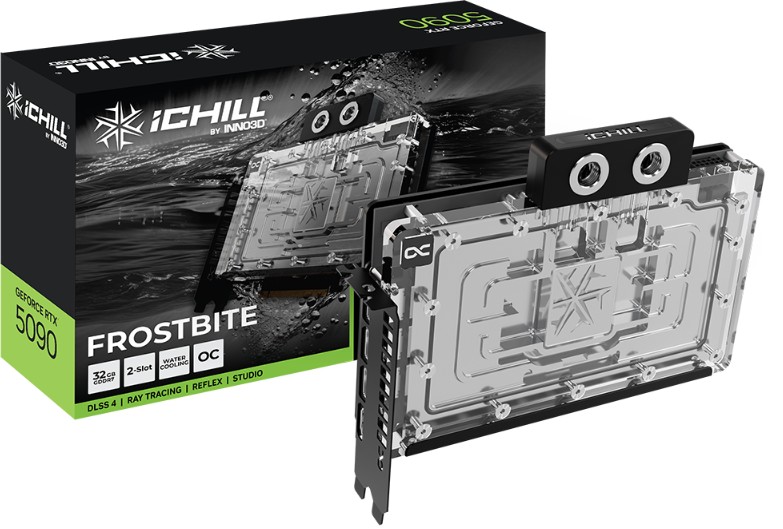 INNO3D GeForce RTX 5090 iCHILL Frostbite 32GB GDDR7 2467MHz Boost Full-Cover Water Block GPU for Custom Loop Cooling
