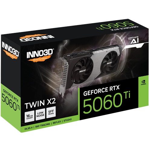INNO3D NVIDIA GeForce RTX 5060 Ti TWIN X2 16GB GDDR7 Graphics Card, 2602MHz Boost, 28Gbps Memory, 3xDP 2.1b, 1xHDMI 2.1b, PCIe Gen5