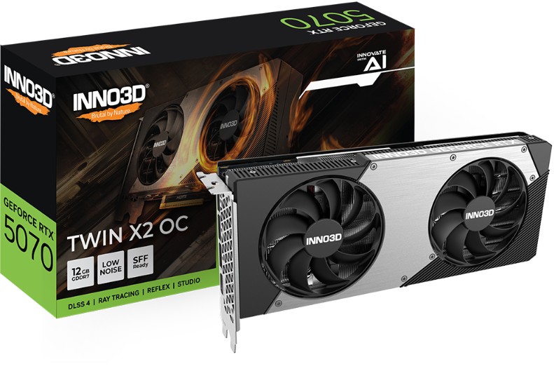 INNO3D nVidia GeForce RTX 5070 TWIN X2 OC 12GB GDDR7 GPU with 2542MHz Boost Clock and PCIe Gen 5 Support