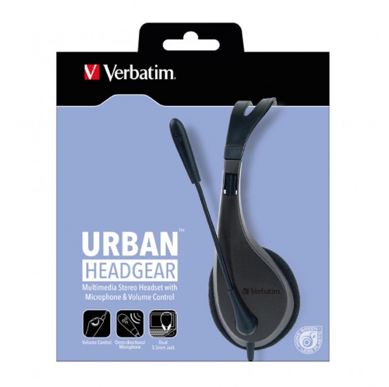 Verbatim Multimedia Headset with Microphone - 40mm Drivers, Wide Frequency Stereo 20Hz-20kHz, Adjustable Headband, 3.5mm Jack, Comfortable Ergonomic Fit