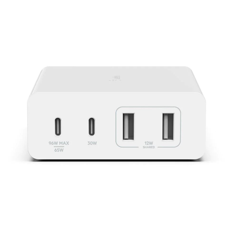 Belkin BoostCharge Pro 108W 4-Port GaN USB-C PD 3.0 Wall Charger with 2x USB-C and 2x USB-A Ports - Compact Desktop Laptop Charger, White