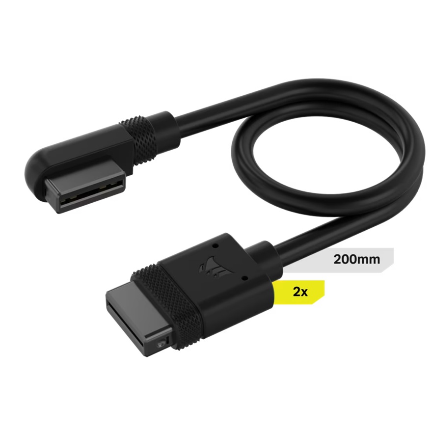 Corsair iCUE LINK 200mm Cable with 90° Slim Angled Connectors - 2 Pack, Black, Data & Power for iCUE Devices