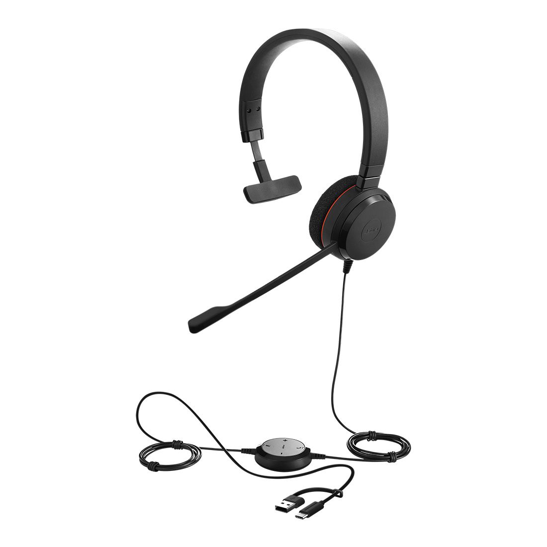 Jabra Evolve 20 SE USB-C/A UC Mono Headset – Noise-Cancelling Mic, Leatherette Ear Cushions, Plug-and-Play, Inline Call Control for Clear Conversations