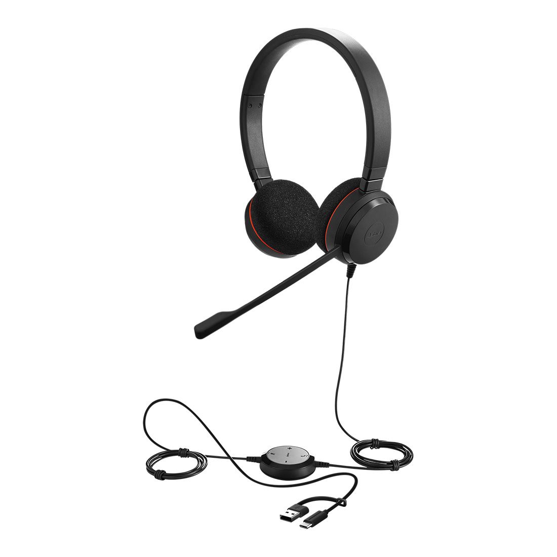 Jabra Evolve 20 SE USB C/A UC Stereo Headset with Noise-Cancelling Mic, Leatherette Ear Cushions, Plug-and-Play, Inline Call Control