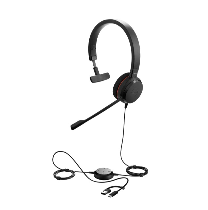 Jabra Evolve 20 SE USB C/A Wired Mono Headset with Noise-Cancelling Mic, Passive Noise Cancellation & Easy Call Management