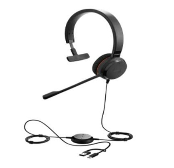 Jabra Evolve 30 II USB-C/USB-A Mono Professional Headset with Noise Cancelling Mic & 3.5mm Jack - UC Certified for Clear Calls & Music