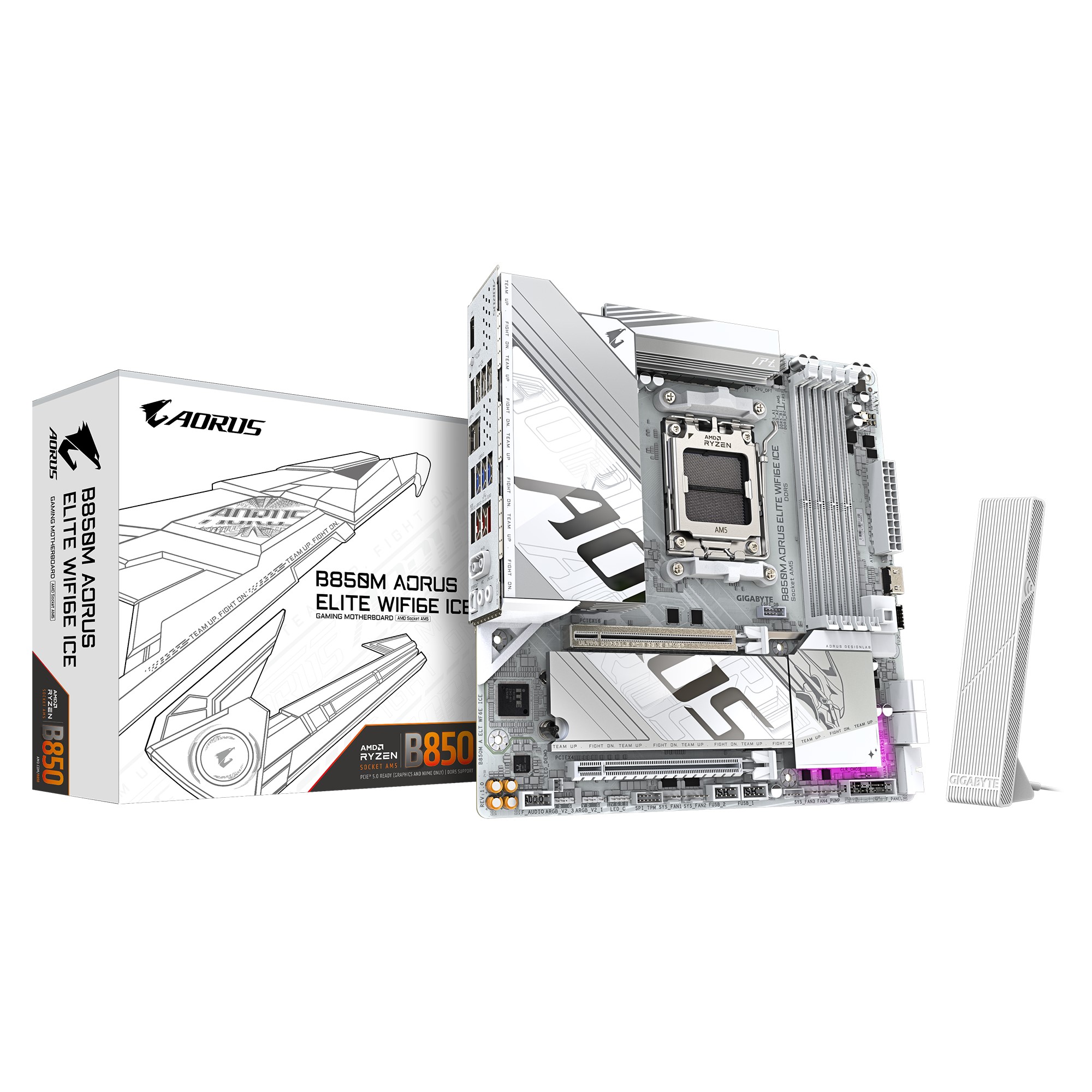 Gigabyte B850M AORUS ELITE WIFI6E ICE Micro-ATX AM5 Motherboard for AMD Ryzen 7000/8000/9000 Series, DDR5 Up to 256GB, PCIe 5.0, Dual M.2, 2.5GbE, Wi-Fi 6E