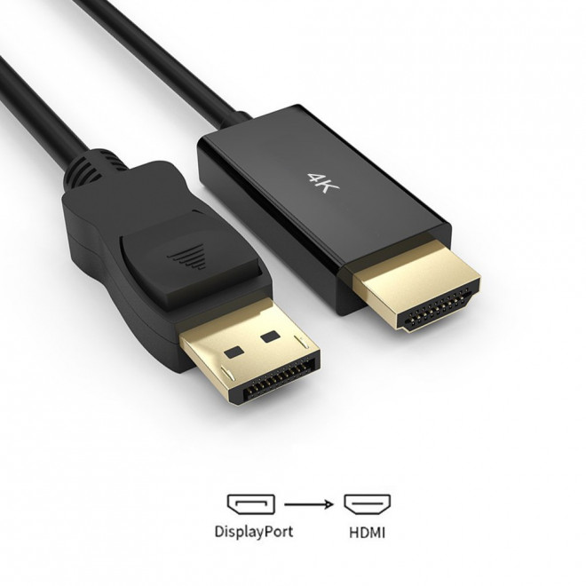 Simplecom DA201 4K DisplayPort 1.2 to HDMI Cable 1.8M UHD 3840x2160@30Hz with Gold-Plated Connectors
