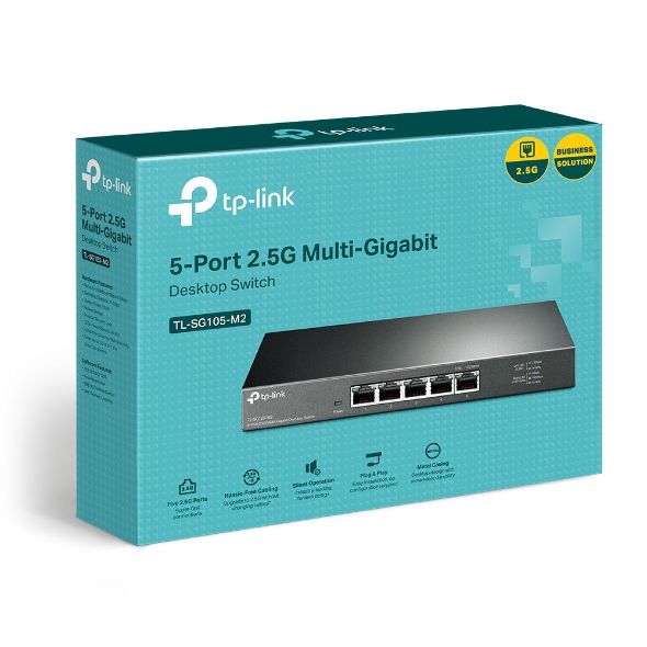 TP-Link TL-SG105-M2 5-Port 2.5G Desktop Switch with 25 Gbps Switching Capacity and Fanless Metal Casing