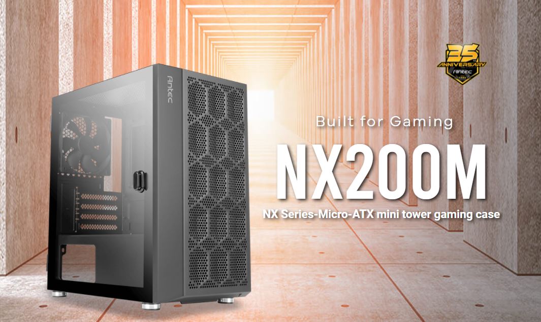 Antec NX200M Micro-ATX Mini Tower Case with Large Mesh Front, Tempered Glass Side, 1x 120mm Fan, 240mm Radiator Support, GPU Length 275mm