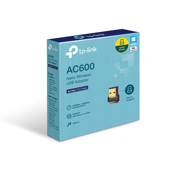 TP-Link Archer T2U Nano AC600 Dual Band USB Wi-Fi Adapter – 433 Mbps on 5GHz & 200 Mbps on 2.4GHz, USB 2.0, Compact Nano Design