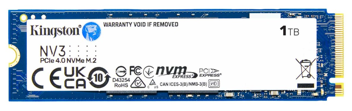 Kingston NV3 PCIe 4.0 x4 NVMe M.2 2280 1TB SSD – 6000/4000MB/s, 3D NAND, High-Endurance, 5-Year Warranty