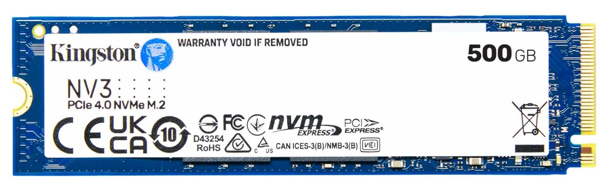 Kingston NV3 PCIe 4.0 x4 NVMe M.2 2280 500GB Gen4 SSD – 5000MB/s Read, 3000MB/s Write, 3D NAND, 5-Year Limited Warranty
