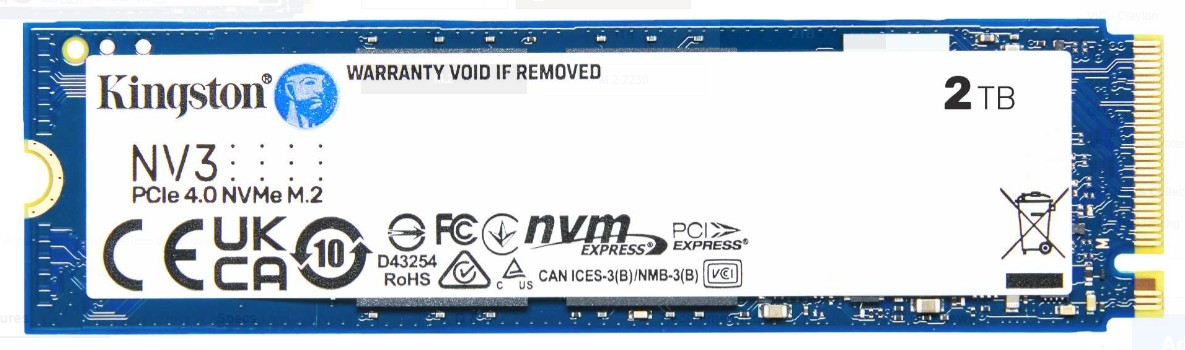 Kingston SNV3S NV3 2TB PCIe 4.0 x4 NVMe M.2 2280 Gen4 SSD 6000/5000MB/s 3D NAND High-Endurance