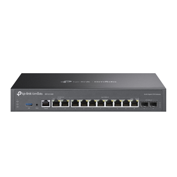 TP-Link ER7412-M2 Omada Multi-Gigabit VPN Router with Quad-Core 2.0GHz CPU, 2 x 2.5Gbps RJ45, 10 x Gigabit Ports (2x SFP), USB 3.0, Multi-WAN Load Balancing