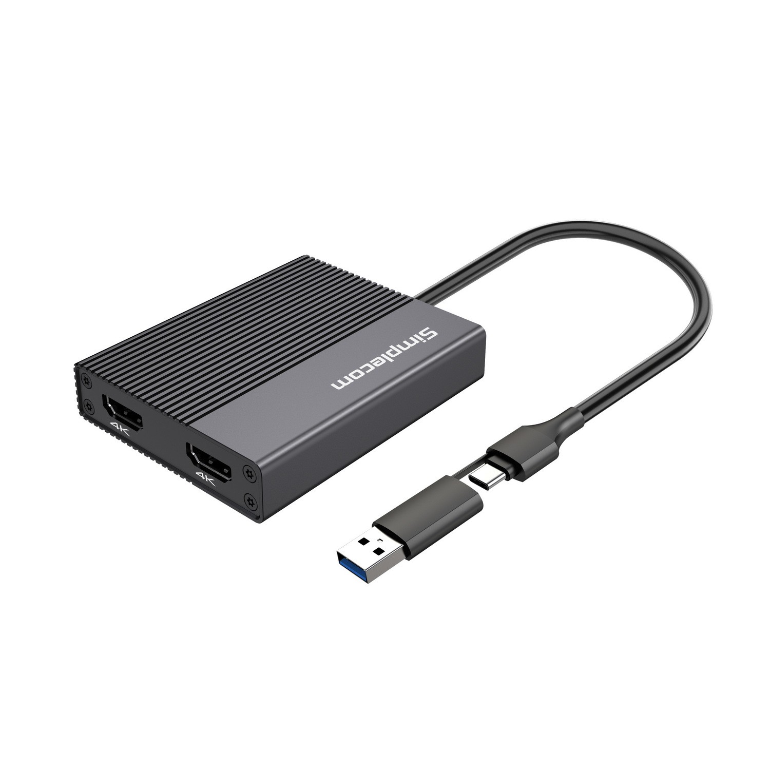Simplecom DA369 USB 3.0 & USB-C to Dual 4K HDMI 2.0 Display Adapter – Dual 4K@60Hz Extended Screens, USB Powered, Windows/macOS/Chrome OS Compatible