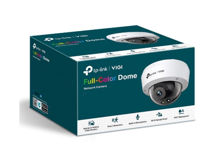 TP-Link VIGI C250(4mm) 5MP Full-Colour Dome Network Camera with Smart Detection, IK10 Vandal-Proof, IP67 Waterproof, PoE & 12V DC, Built-In Mic, 3-Year Warranty