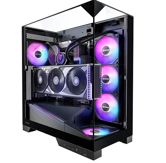 OKINOS Aqua 93 Mid Tower Gaming PC Case with 3-Sided Tempered Glass, Pre-Installed 2x120mm ARGB PWM Fans, USB-C 3.2 Gen 2, ATX Compatible