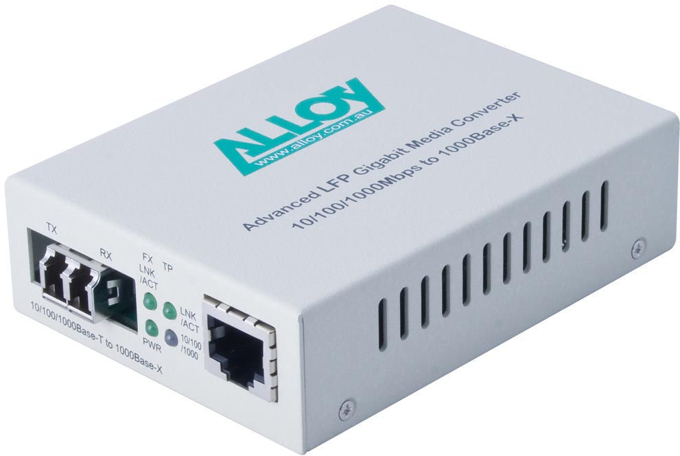 Alloy GCR2000LC.50 Gigabit Ethernet Media Converter – 10/100/1000Base-T to 1310nm Singlemode Fibre (LC) with 50Km Range & LFP Support
