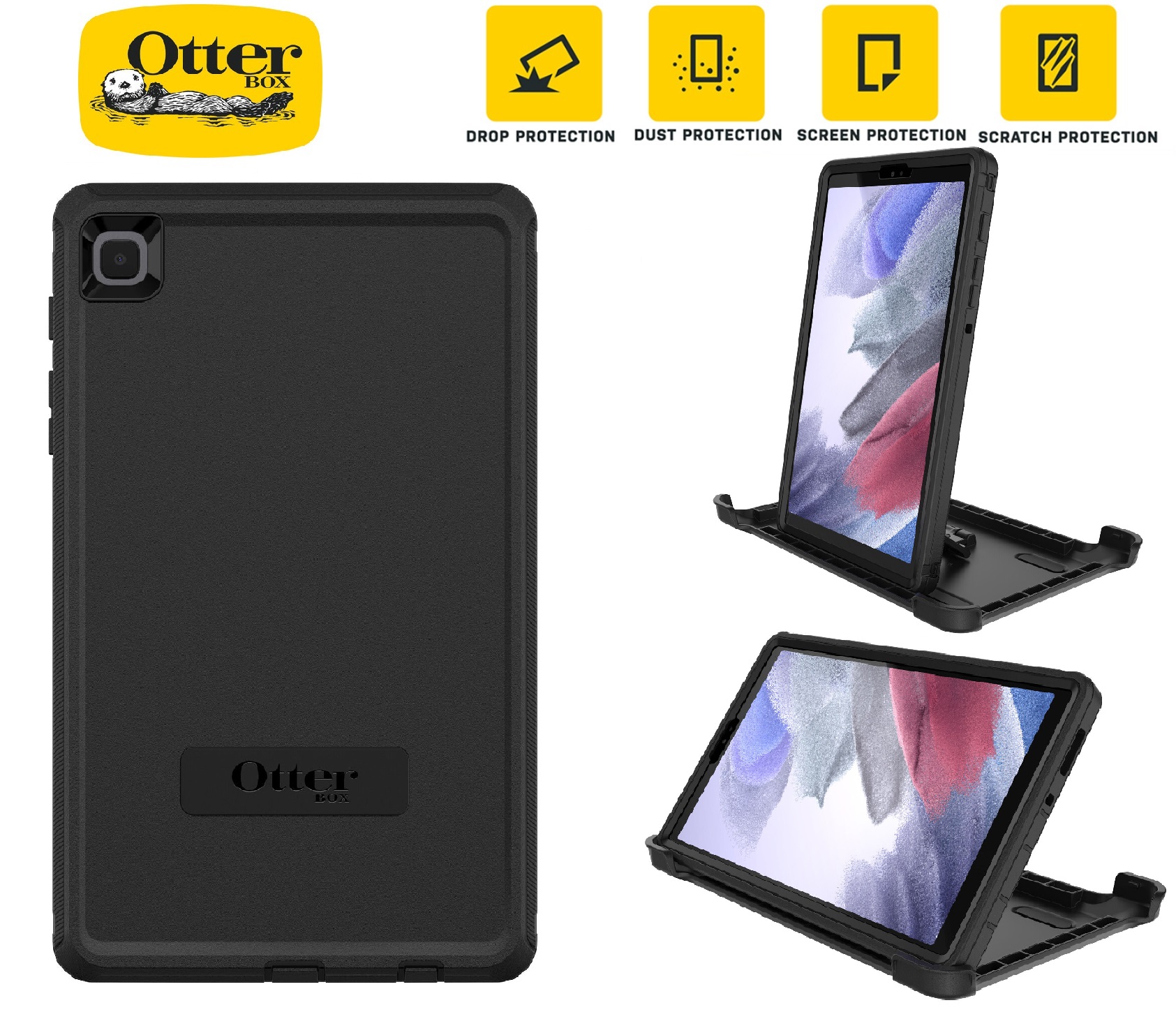 OtterBox Defender Case for Samsung Galaxy Tab A7 Lite 8.7" - Black, DROP+ Military-Grade Protection, Built-in Screen Protector
