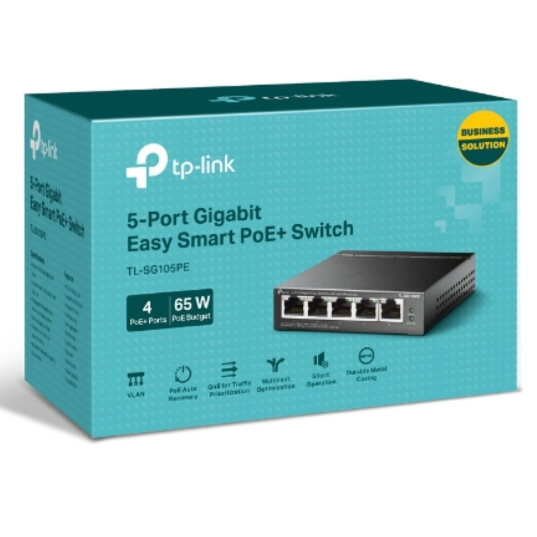 TP-Link TL-SG105PE 5-Port Gigabit Easy Smart Switch with 4-Port PoE+, 30W per Port, 65W Total PoE Budget, Web Management