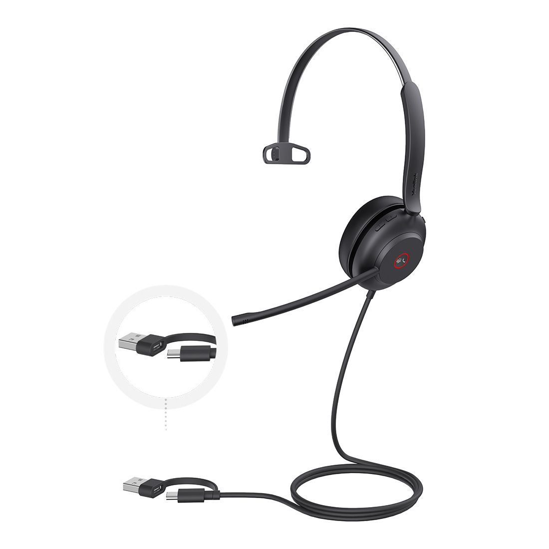 Yealink UH37 Microsoft Teams Certified Mono USB-C/A Wired Headset with Dual Noise-Cancelling Mics, Busylight & Leather Ear Cushion