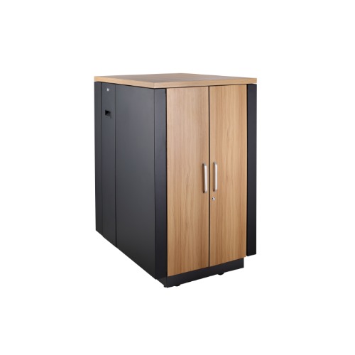 LDR Assembled Soundproof 18U Server Rack Cabinet with Lockable Glass Door, 3 Low Noise Fans & Side Panels, 600x800mm Black/Wood