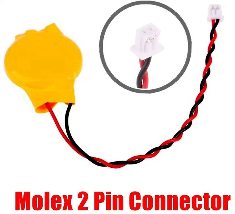 Leader Internal CMOS Battery CR2032 with 2-Pin Molex Connector - 3V RTC/CMOS Replacement Battery