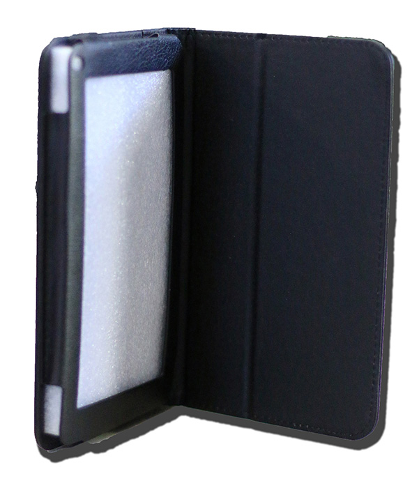 LeaderTab7 Folio Case Black Faux Leather with Rear Camera Hole - Durable 7" Tablet Cover
