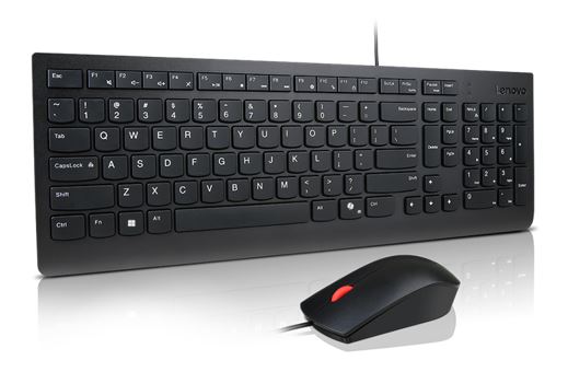 Lenovo Essential Wired USB Keyboard and 1600 DPI Optical Sensor Mouse Combo - Spill Resistant, Adjustable Tilt, Copilot Key, 1.8m Cable