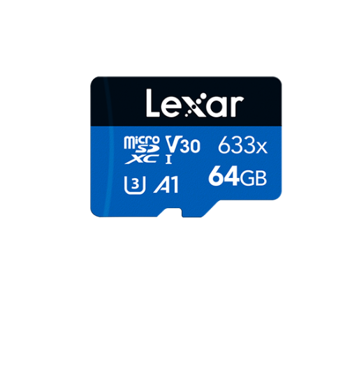 Lexar High-Performance 633x 64GB microSDHC/microSDXC UHS-I Card BLUE Series - Class 10, A1, UHS-I U3, V30, Up to 100MB/s Read Speed, SD Adapter Included