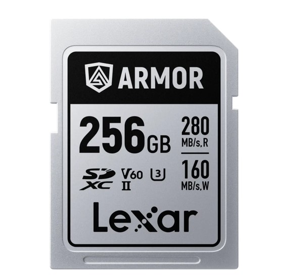 Lexar Professional ARMOR SILVER PRO 256GB SDXC UHS-II Card - Stainless Steel, IP68 Dust & Water Resistant, 5m Drop Proof, V60, Up to 280MB/s Read & 160MB/s Write