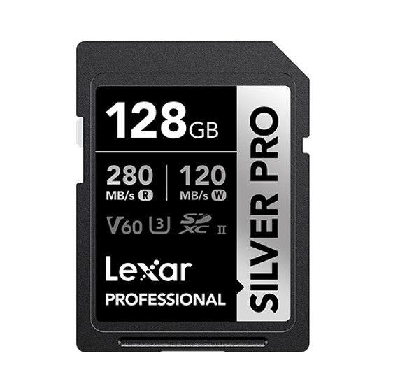 Lexar Professional SILVER PRO 128GB SDXC UHS-II Memory Card - Class 10, U3, V60, Up to 280MB/s Read & 120MB/s Write Speeds