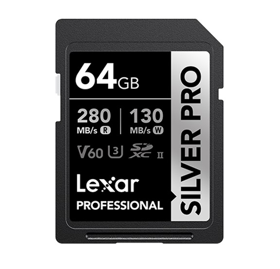 Lexar Professional SILVER PRO 64GB SDXC UHS-II Memory Card | Class 10, U3, V60, Up to 280MB/s Read, 130MB/s Write