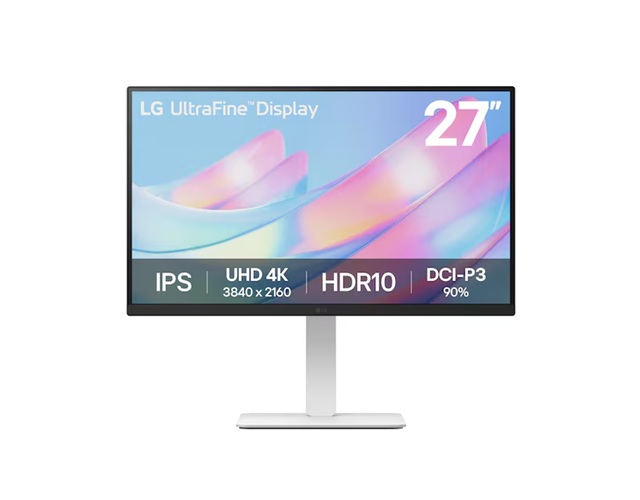 LG 27" 4K UHD UltraFine IPS Monitor with HDR10, DCI-P3 90%, 300 Nits, USB-C, 3840x2160, 5ms Response, 60Hz, Adjustable Stand
