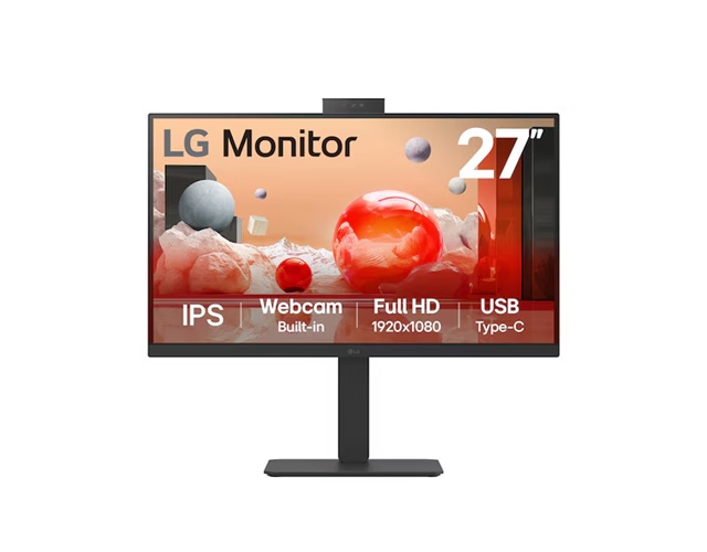 LG 27" Full HD IPS Monitor with Webcam, USB-C PD 90W, 100Hz Refresh, sRGB 99%, Adjustable Ergonomic Stand