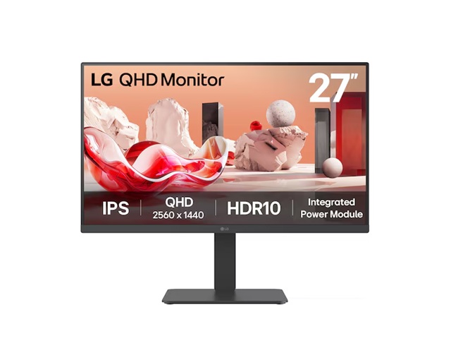 LG 27" QHD IPS Monitor 2560x1440 HDR10 99% sRGB 75Hz Adjustable Stand Flicker Safe & Reader Mode