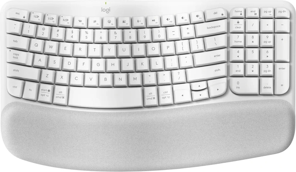 Logitech Ergo Series Wave Keys Wireless Ergonomic Keyboard - Off-white, Multi-Device Bluetooth, Cushioned Palm Rest, 36-Month Battery Life