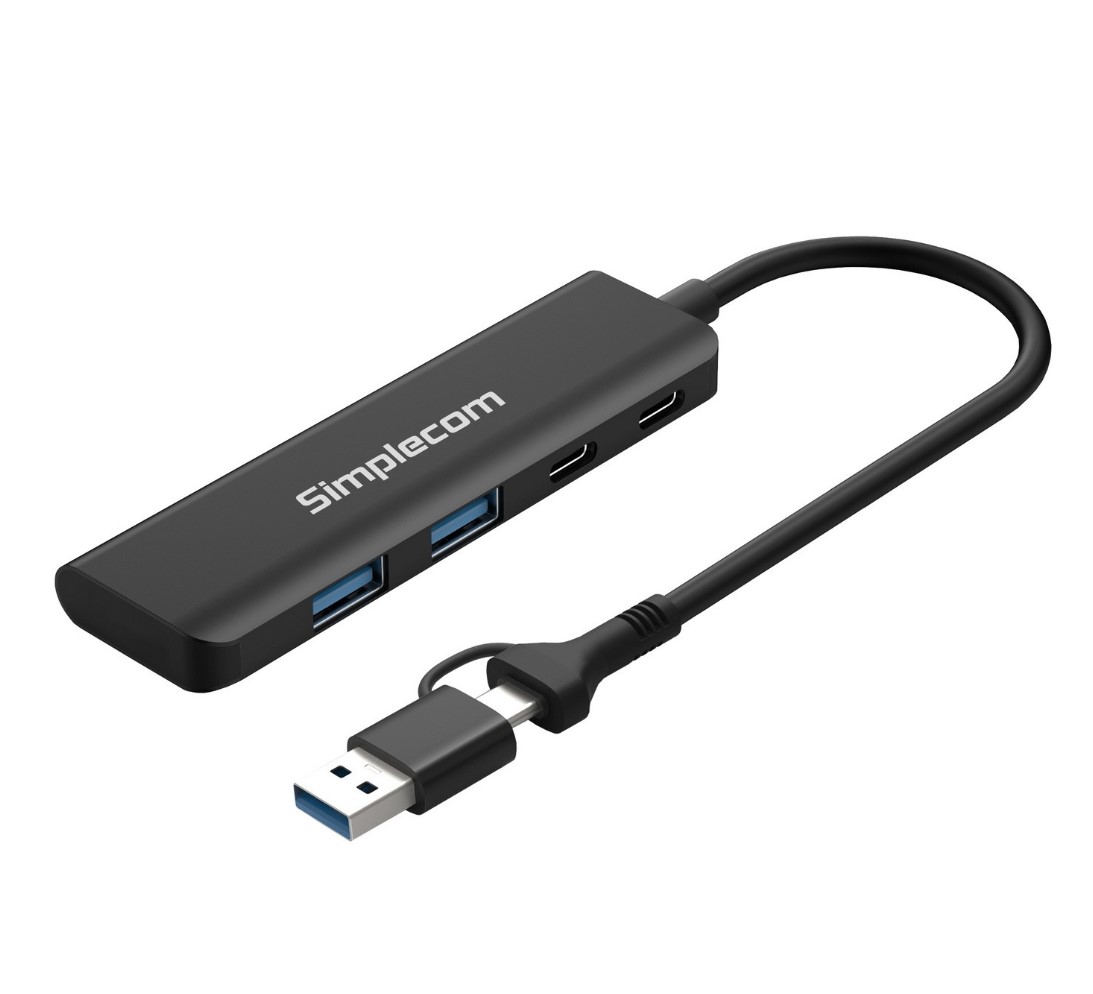 Simplecom CH385 USB 3.2 Gen 1 4-Port Combo Hub with 2x USB-A & 2x USB-C Ports, SuperSpeed 5Gbps, Aluminium Case, Bus-Powered