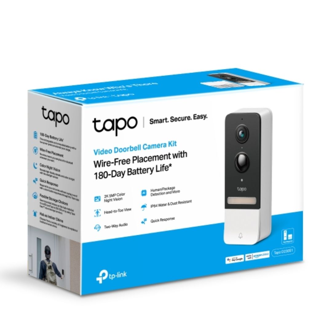 TP-Link Tapo D230S1 Smart Battery Video Doorbell 2K 5MP Ultra-Wide View, Colour Night Vision, IP64 Weather Resistant with AI Detection & Removable Battery